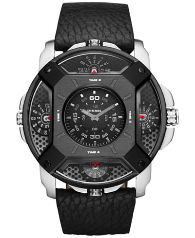 Diesel Men's Chronograph Black Leather Strap Watch 50x57mm DZ7384