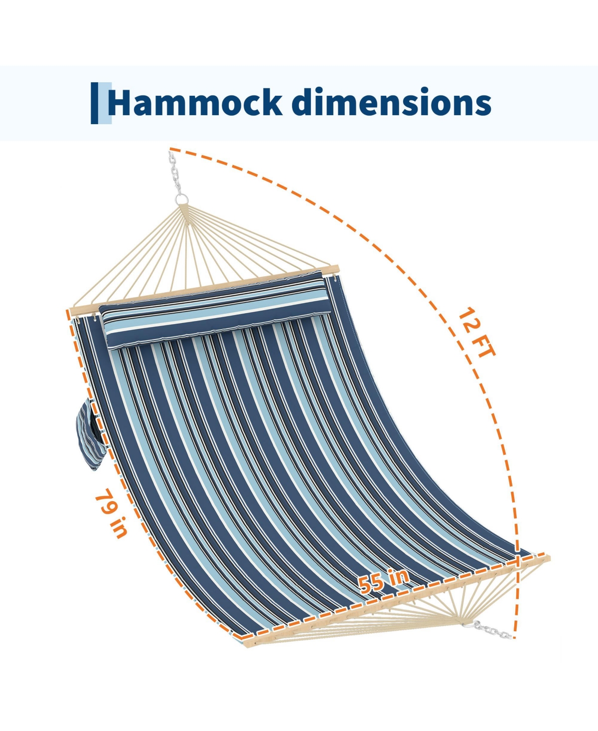 GarveeLife Comfortable 2 Person Quilted Hammock with Hardwood Spreader Bars and Pillow 450lbs Capacity Ideal for Patio