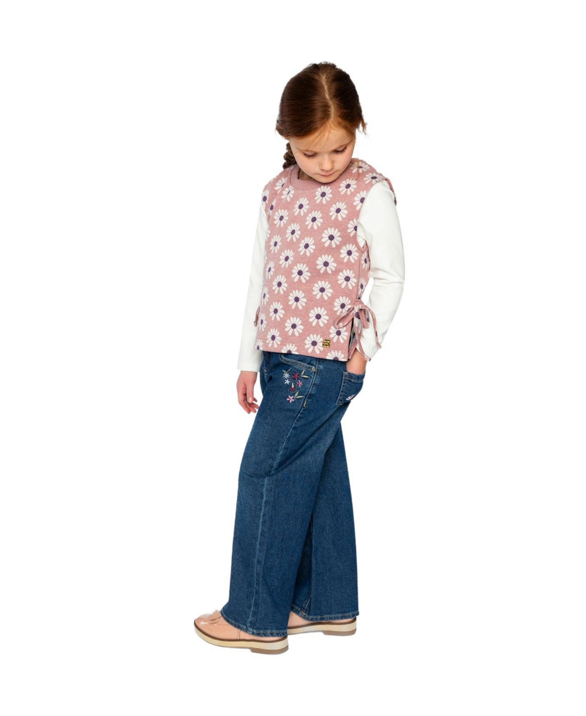 Deux par Little and Big Girl 6-12 Jacquard Vest Printed Flowers