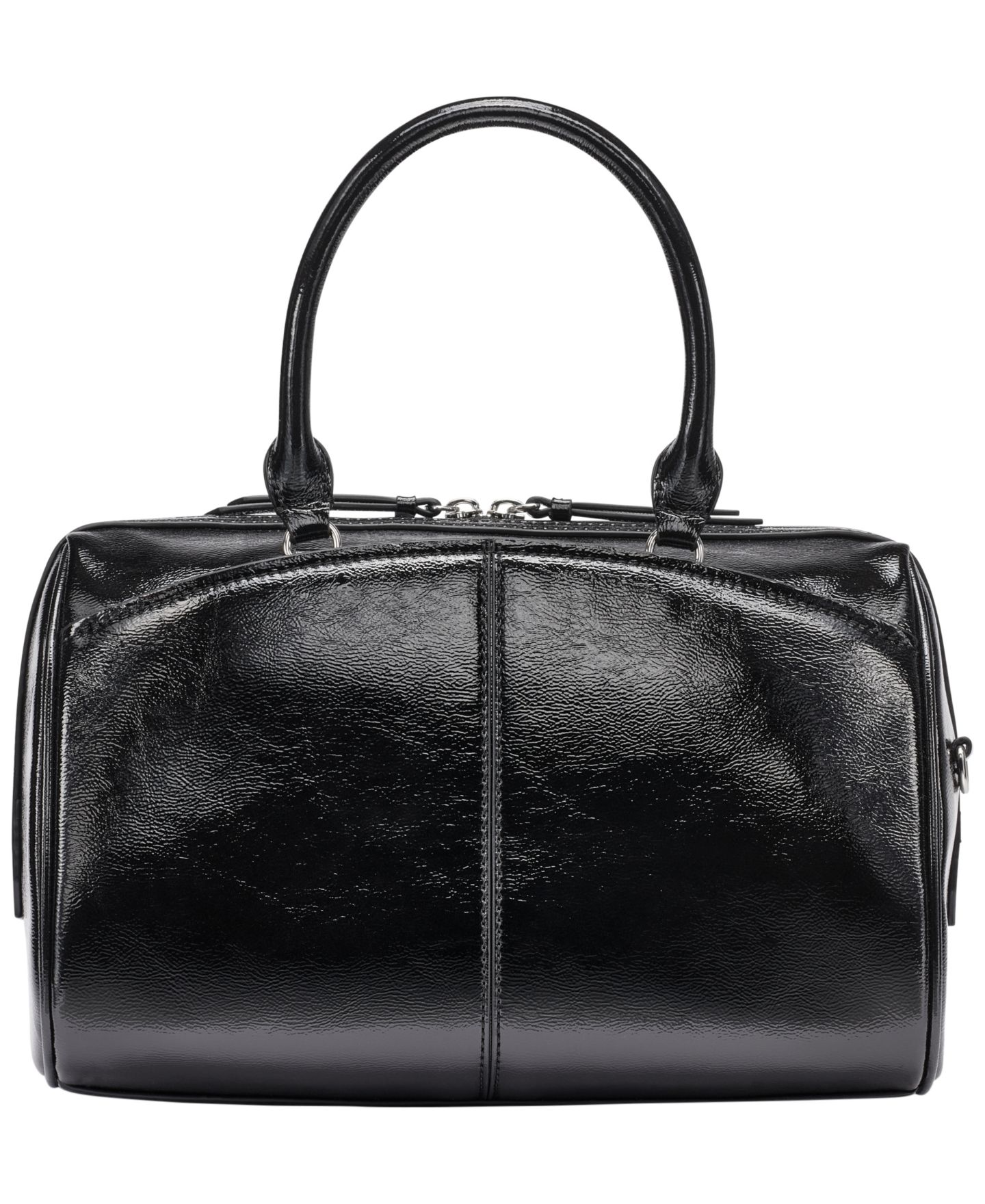 Женская сумка Calvin Klein Genevieve Patent Small Satchel Handbag, цвет: Чёрный / Серебряный — фото 2