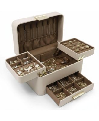 3 Layers Jewelry Organizer Box with Drawers PU Leather Storage for Earrings Rings Necklaces Bracelets