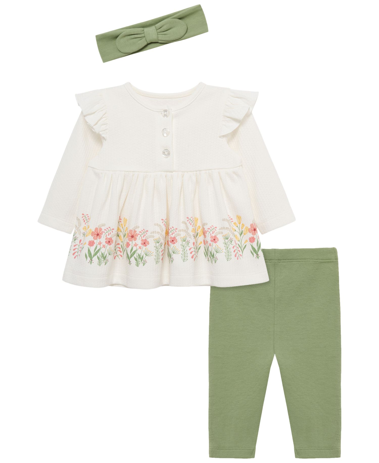 Baby Girls' Border Tunic Long-Sleeve Top, Leggings and Headband, 3-Piece Set