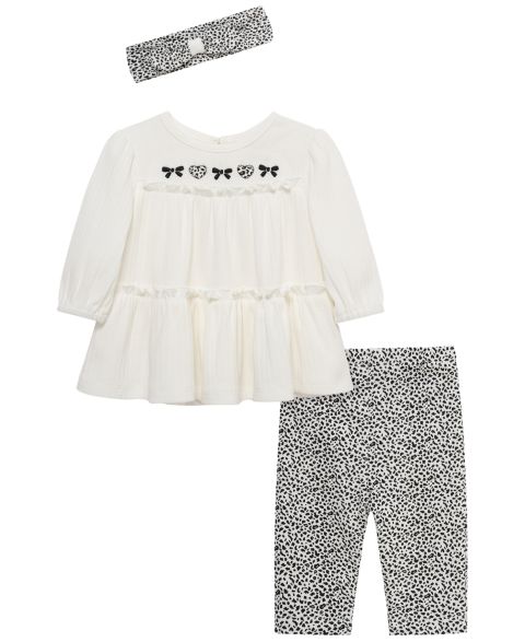 Комплекты Little Me Leopard Tunic Long-Sleeve Top, Leggings and Headband, 3-Piece Set для девочек-малышей, цвет: Белый / Чёрный