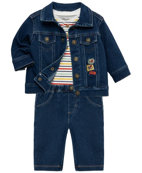 Little Me Baby Boys' Construction Crewneck Bodysuit, Jacket and Pants, 3-Piece Set, цвет: Джинсовый