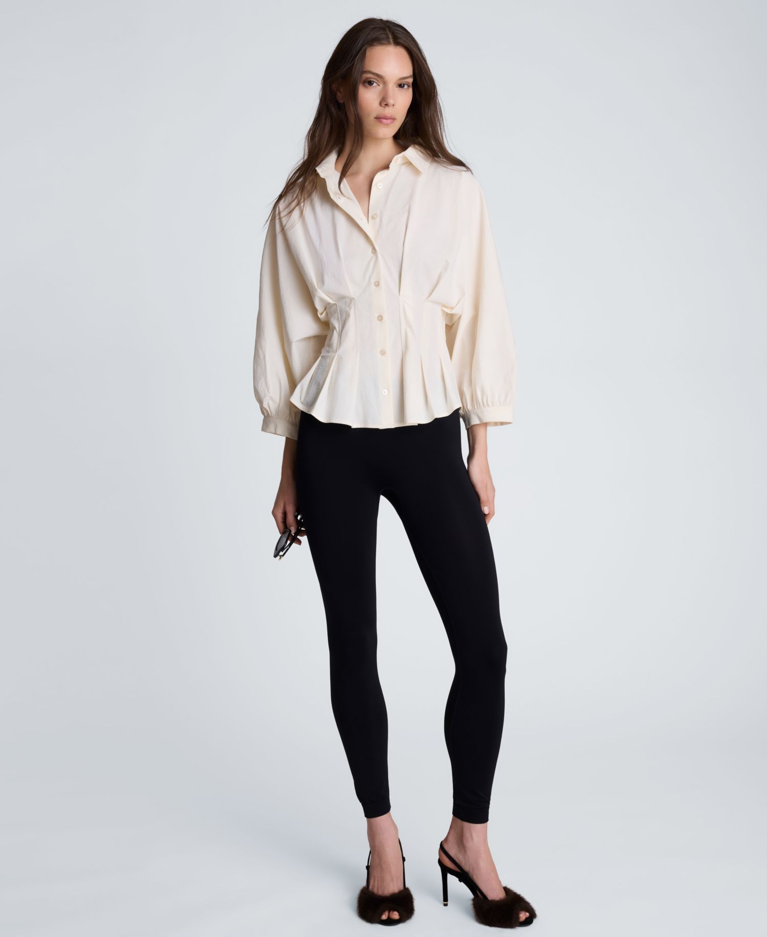 Women's Pleated Button-Front Peplum Shirt