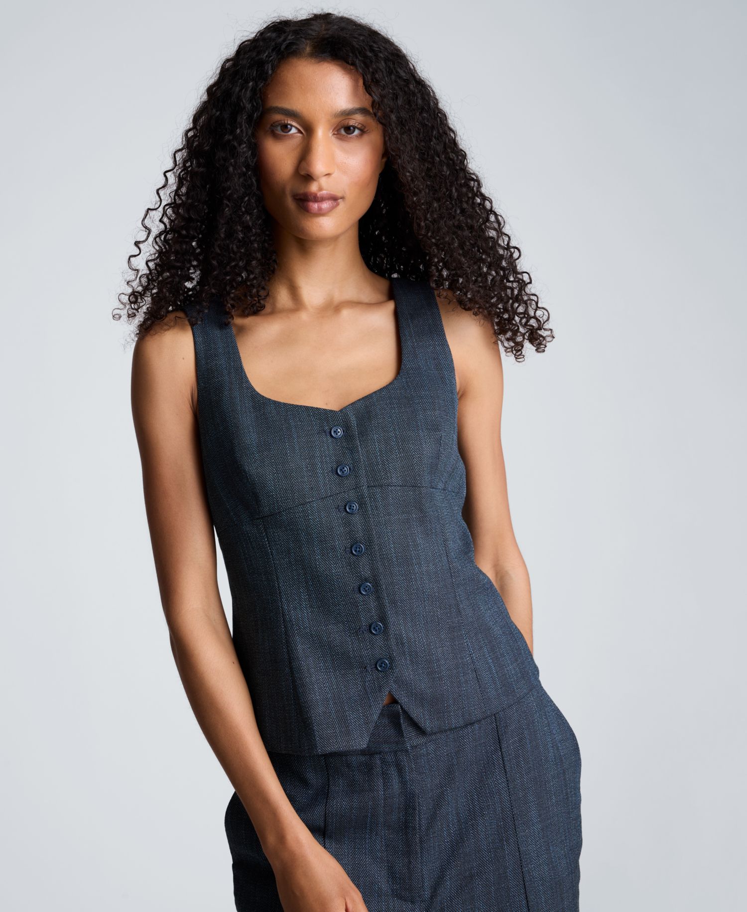 Women's Sleeveless Button-Front Bustier Vest