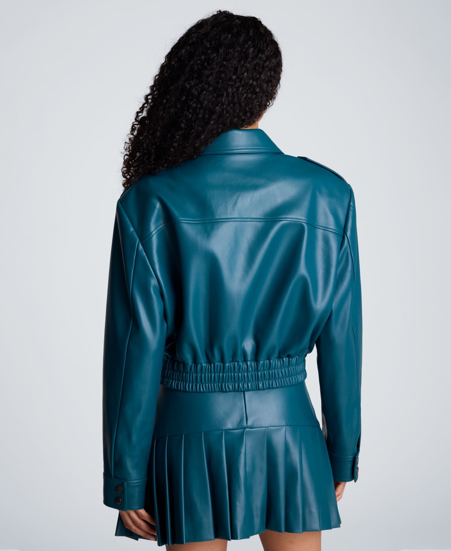 Women's Cropped Faux Leather Bomber Jacket