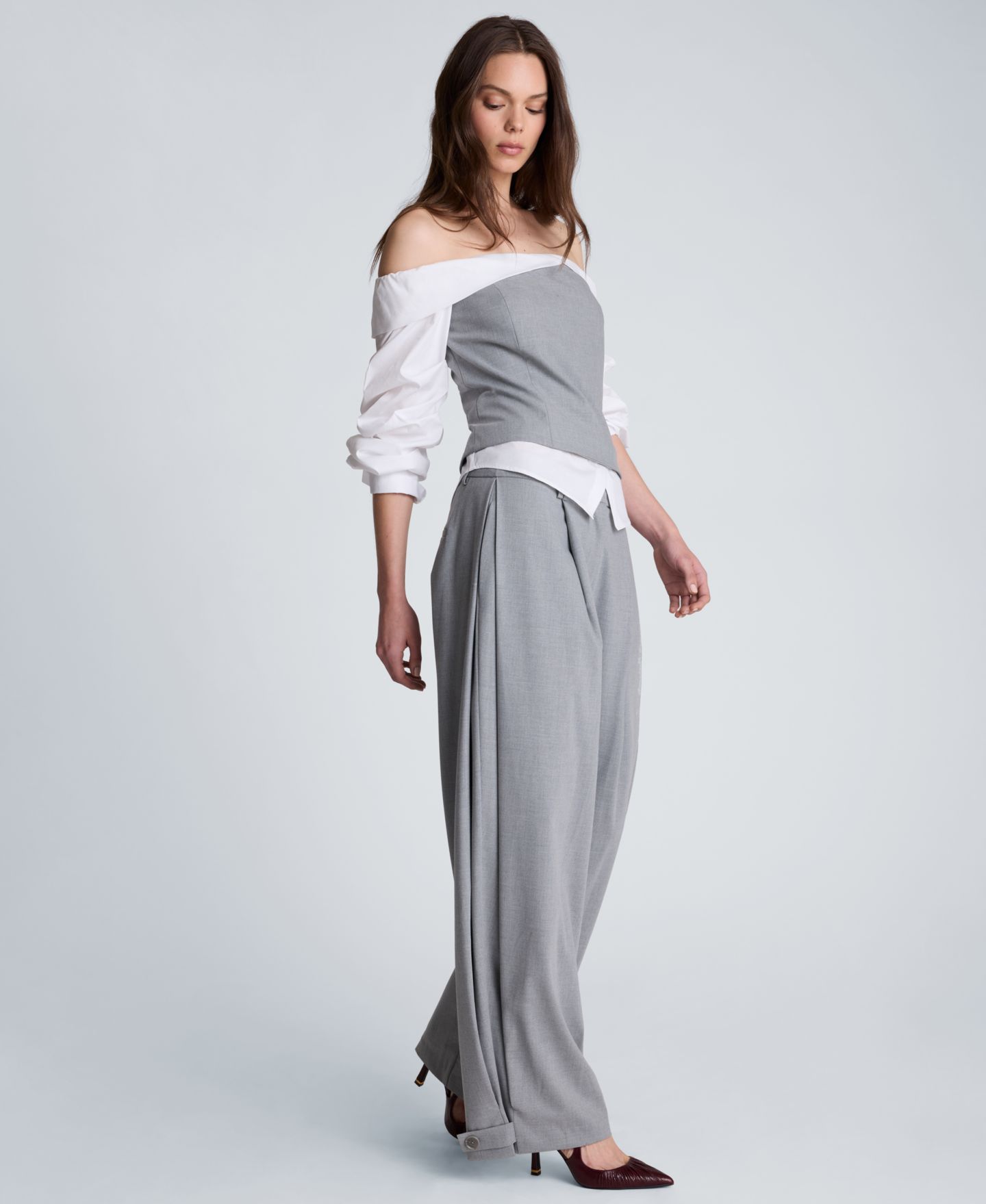 Женские брюки Kenneth Cole High-Rise Accordion Side-Pleat Wide-Leg, цвет: Туманный меланжевый — фото 5