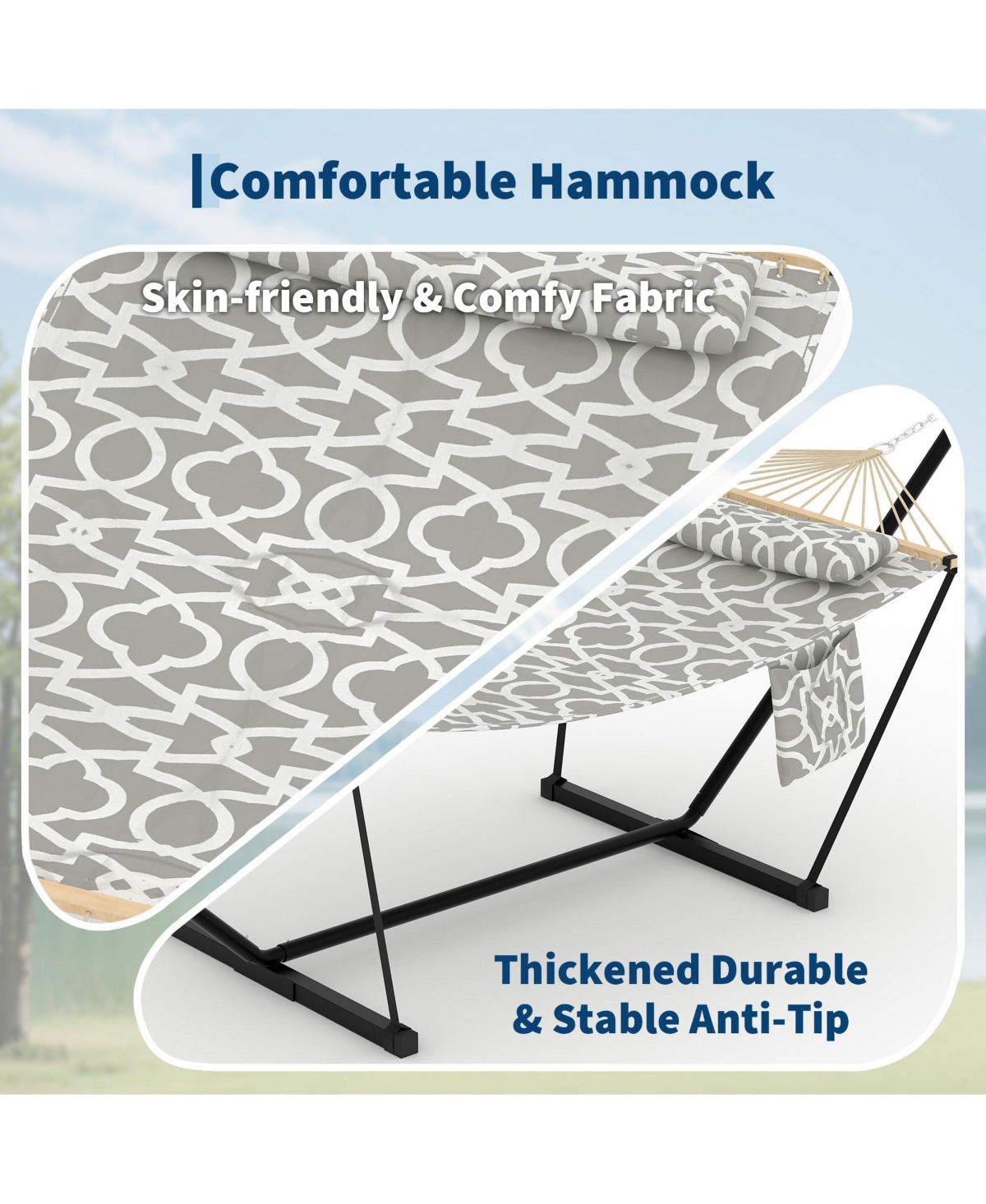 GarveeLife Double Hammock with Stand for Outdoor, Heavy Duty Portable 2 Person Hammock with Adjustable Steel Stand for Patio, Garden
