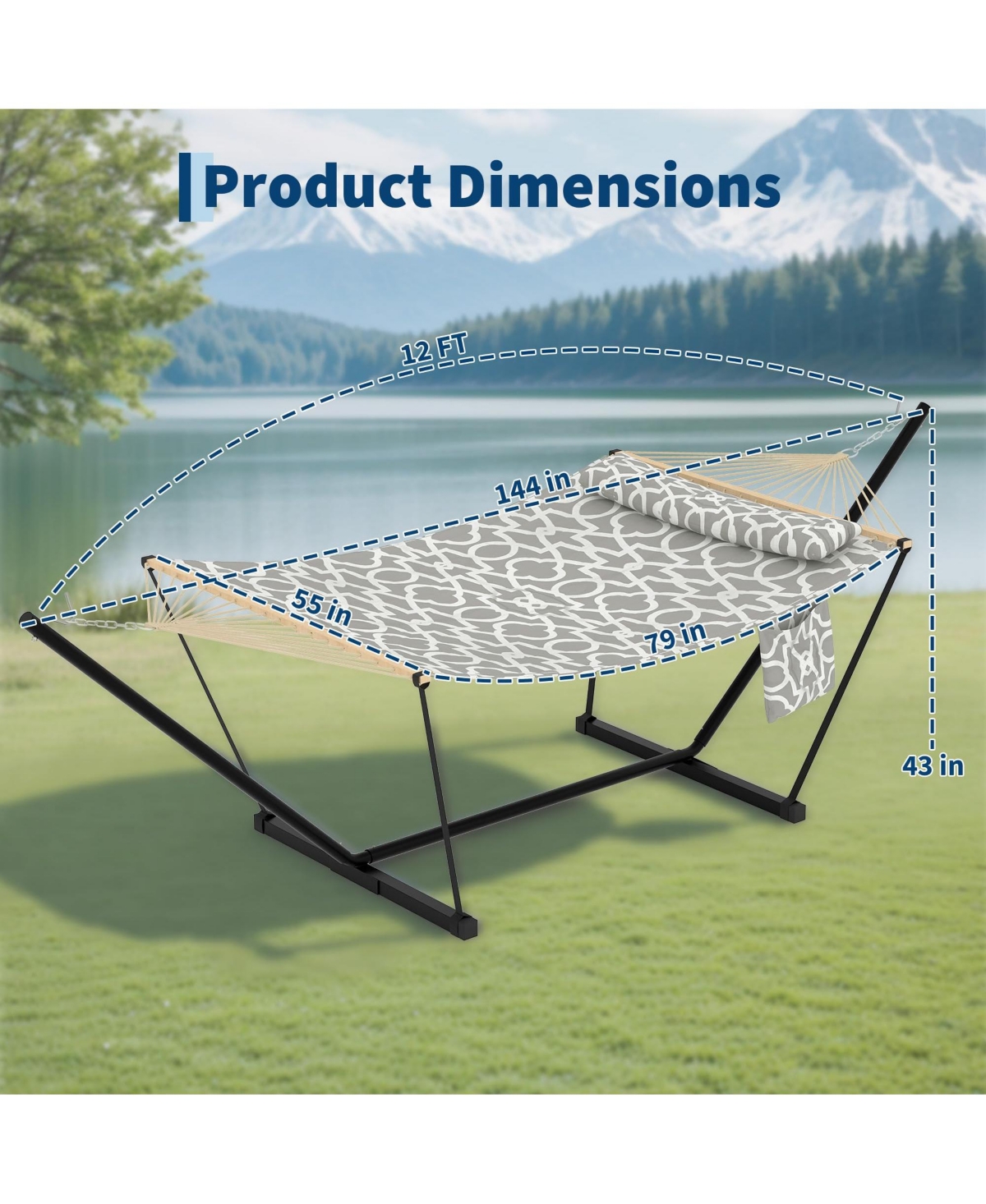 GarveeLife Double Hammock with Stand for Outdoor, Heavy Duty Portable 2 Person Hammock with Adjustable Steel Stand for Patio, Garden
