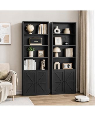 Set of 2 Industrial Bookcase with Doors 71.4" Tall Bookshelf with Storage Shelves for Living Room, Bedroom or Office