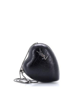 Love Heart Chain Box Clutch Embossed Leather