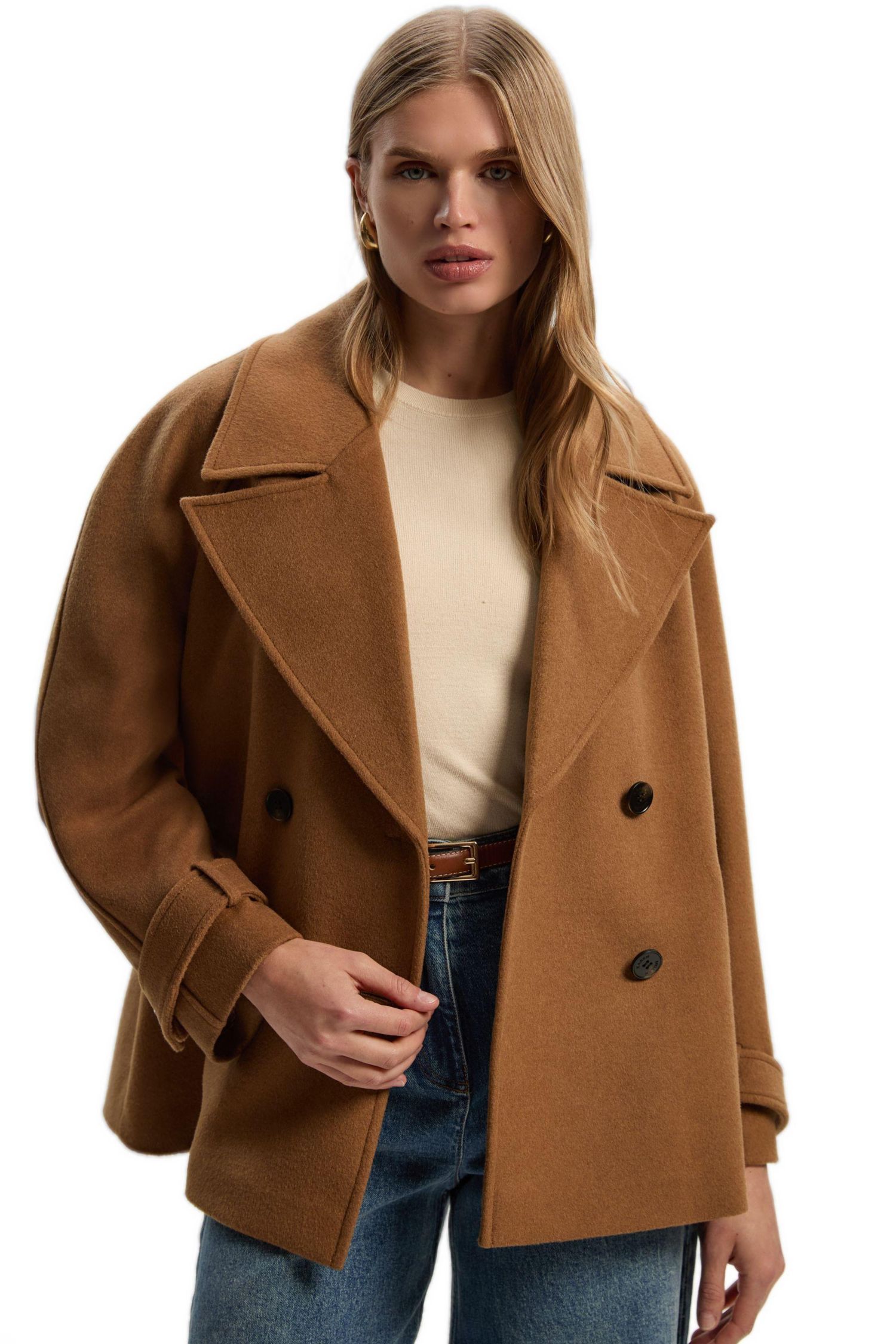 Women's Brushed Wool Double Breasted Short Coat