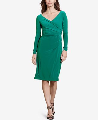 Lauren Ralph Lauren Ruched Jersey Surplice Dress - Dresses - Women - Macy's