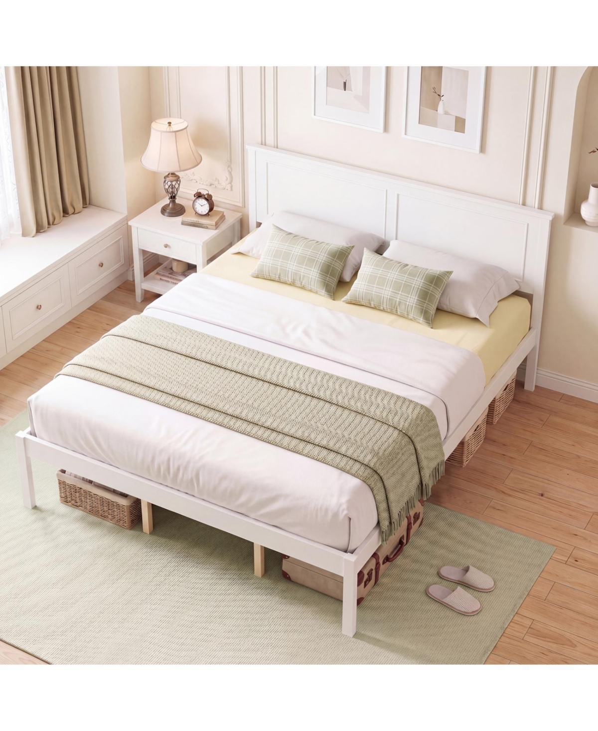 Slickblue Farmhouse Style Wooden Bed Frame with Headboard