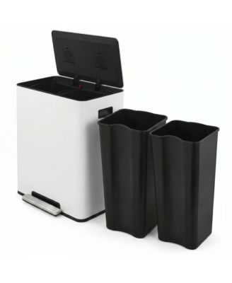 16-Gallon Stainless Steel Dual-Compartment Step Trash Can, 60-Liter Waste Sorting Bin with Removable Buckets and Soft-Close Lid