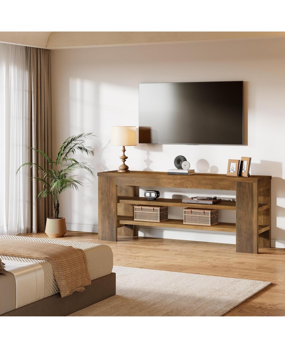 Tribesigns 47" Tv Stand for TVs up to 55 Inches, Farmhouse Entertainment Center with 3-Tier Open Storage Shelves, Media Console Cabinet