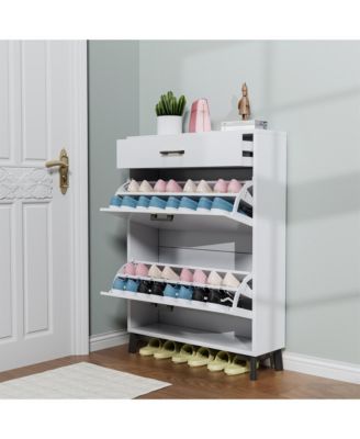 Shoe Storage Cabinet, Free Standing Shoe Organizer with 2 Flip Drawers, Hidden Shoe Rack Storage Organizer