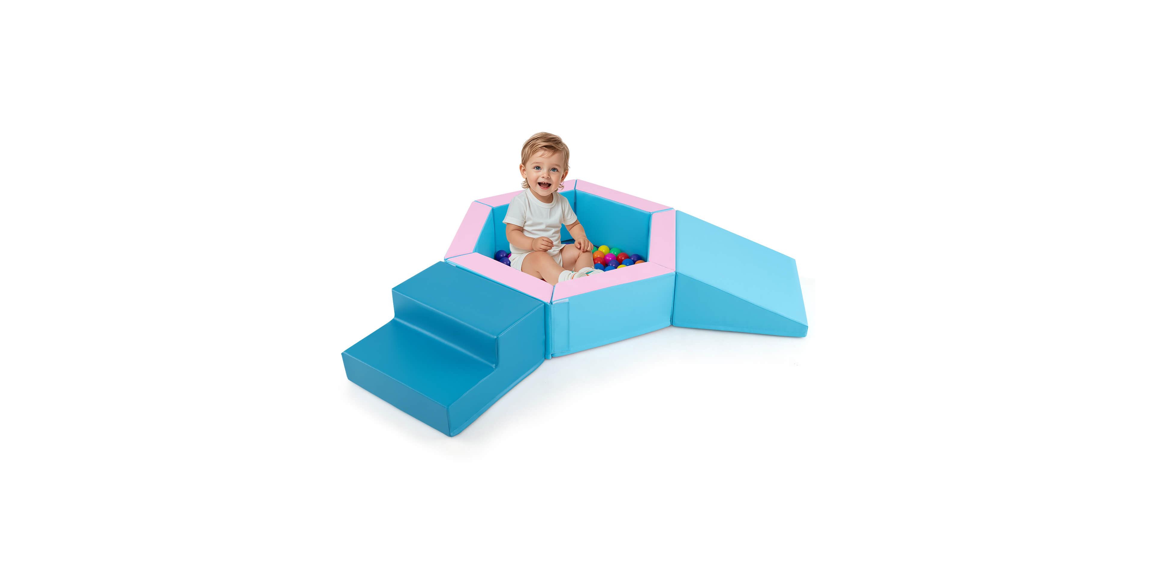 3 Pcs Baby Foam Climbing Blocks with Ball Pit Triangle Stair 100 Ocean Balls