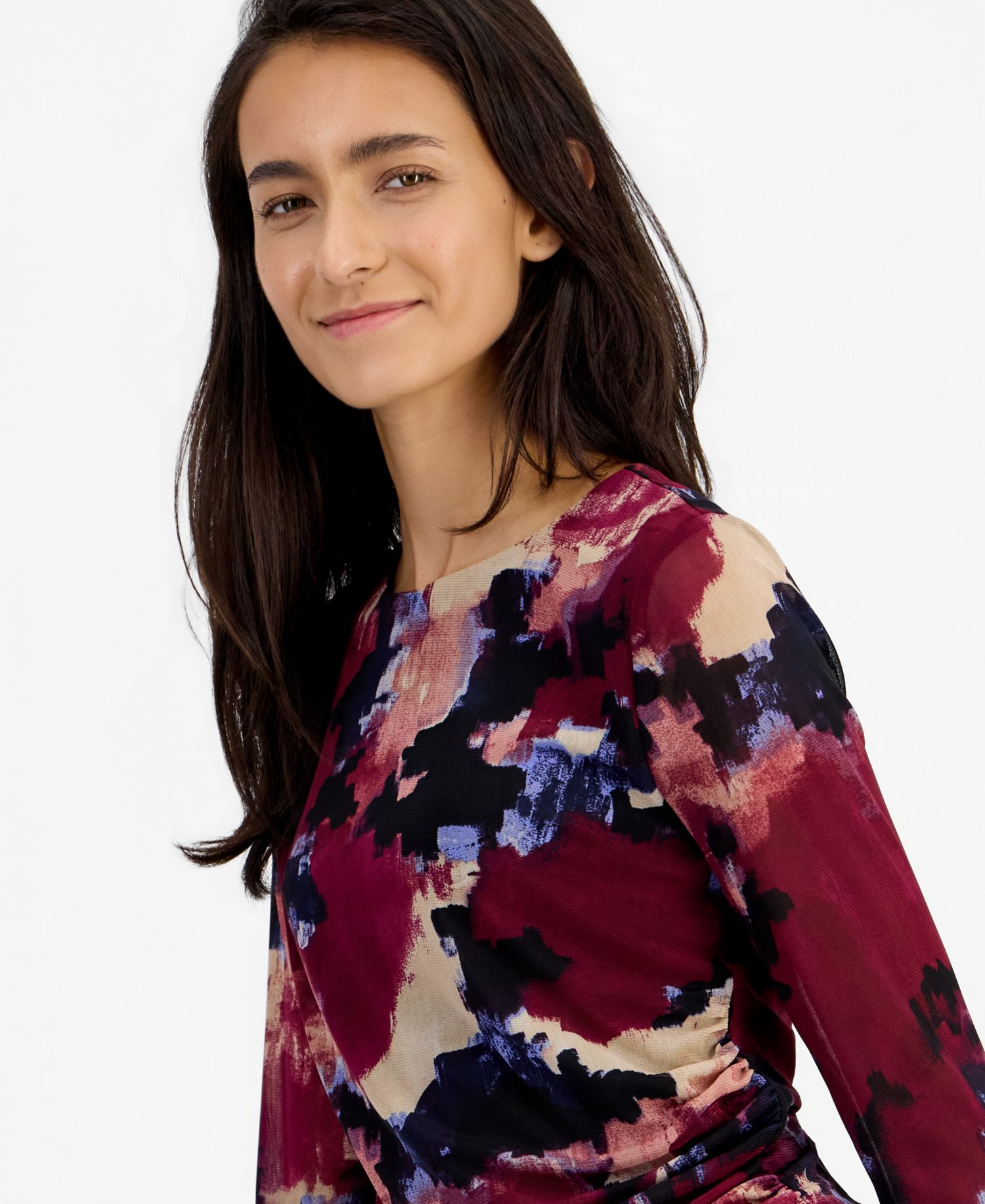 Women's Long-Sleeve Crewneck Ruched Top