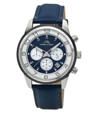 Men's Arthur Chronograph Blue Genuine Leather Band Watch 44 mm