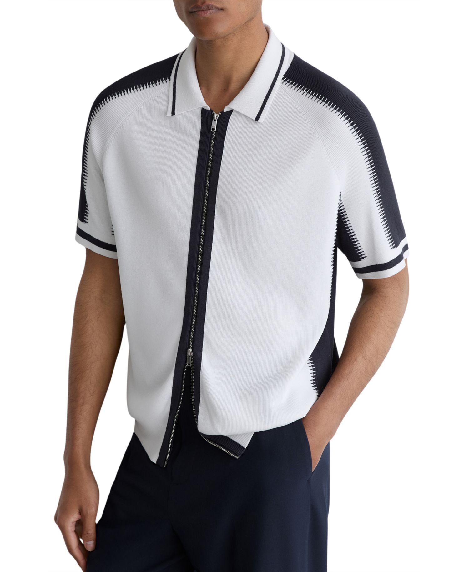 Men's Kenley Zip Through Color Block Knit Shirt
