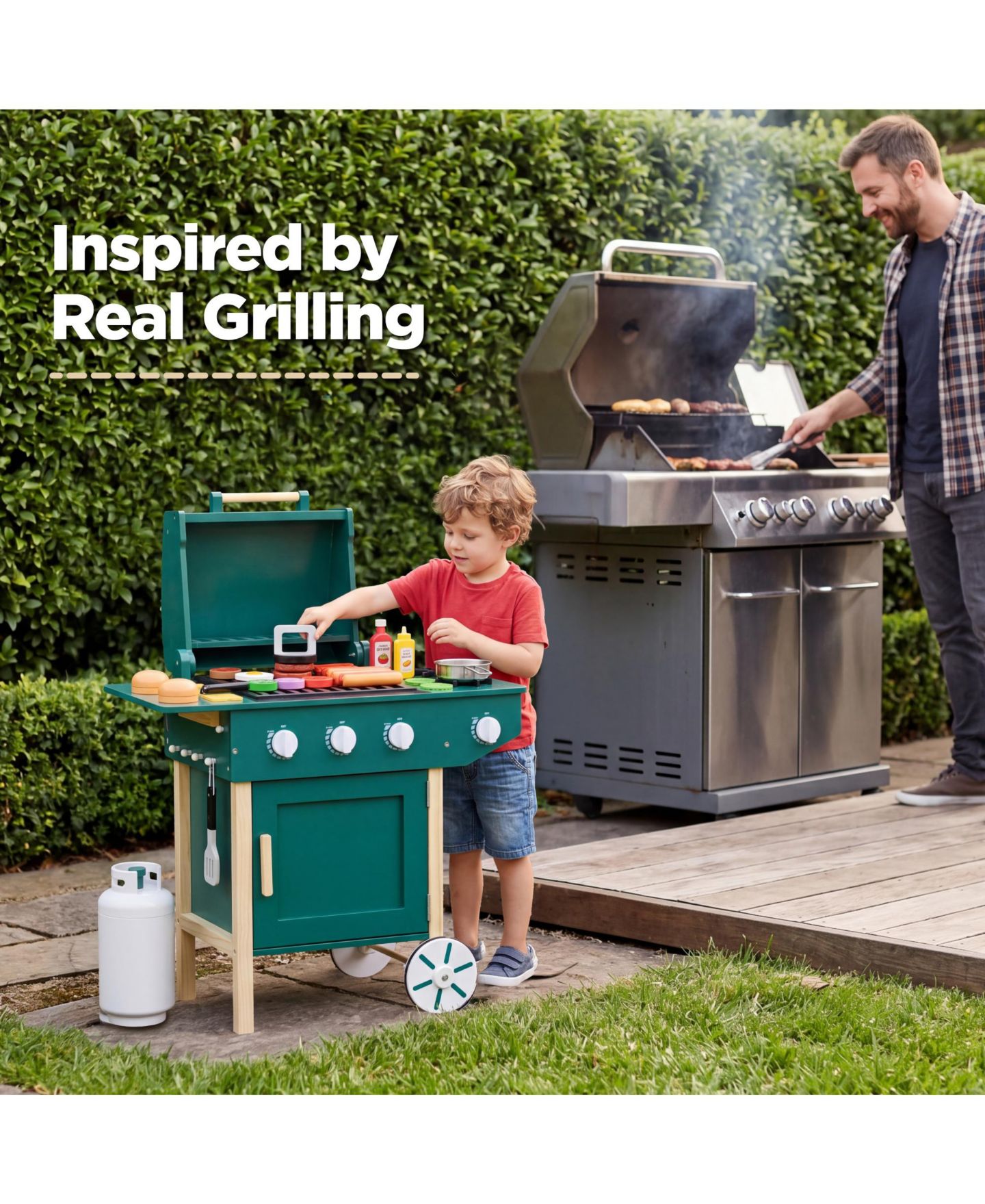 Детский игровой набор Best Choice Products Wooden BBQ Grill 28-Piece Playset, Ages 3+, цвет: Зелёный — фото 8