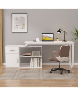 Corner Desk with Storage - L-Shaped Computer Table and  Cabinet Combo  Writing Desk with Drawer and  Shelves