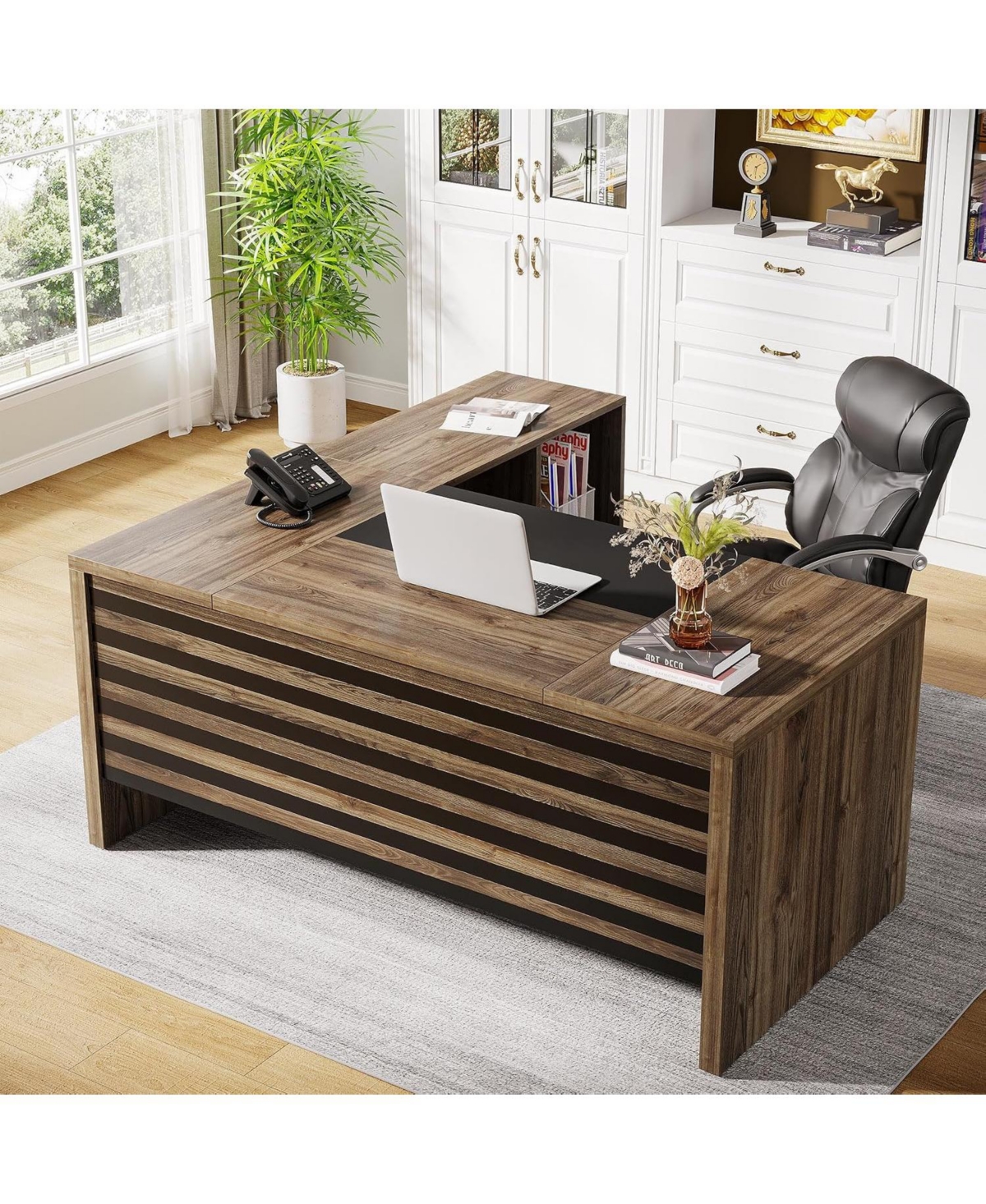 Tribesigns 62.2" Executive Desk with Mobile File Cabinet, L-Shaped Office Storage Shelves, Large Computer Table Business Workstation Set