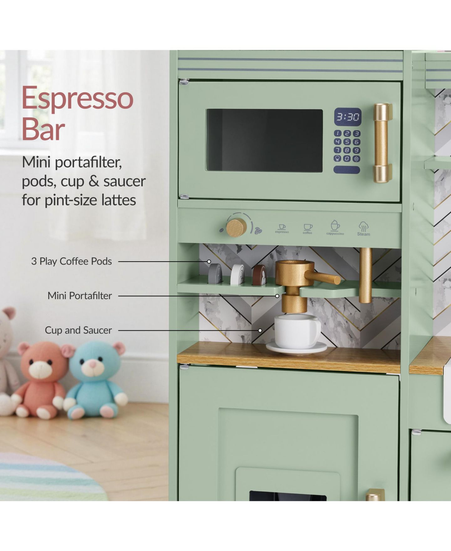 Детская игрушка Best Choice Products Espresso Machine Pretend Play Kitchen, Ages 3+, цвет: Шалфейный — фото 3