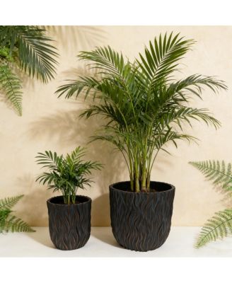 Streamdale  Furniture  Set of 2 Large Round Textured Magnesium Oxide Planters with Drainage Holes
