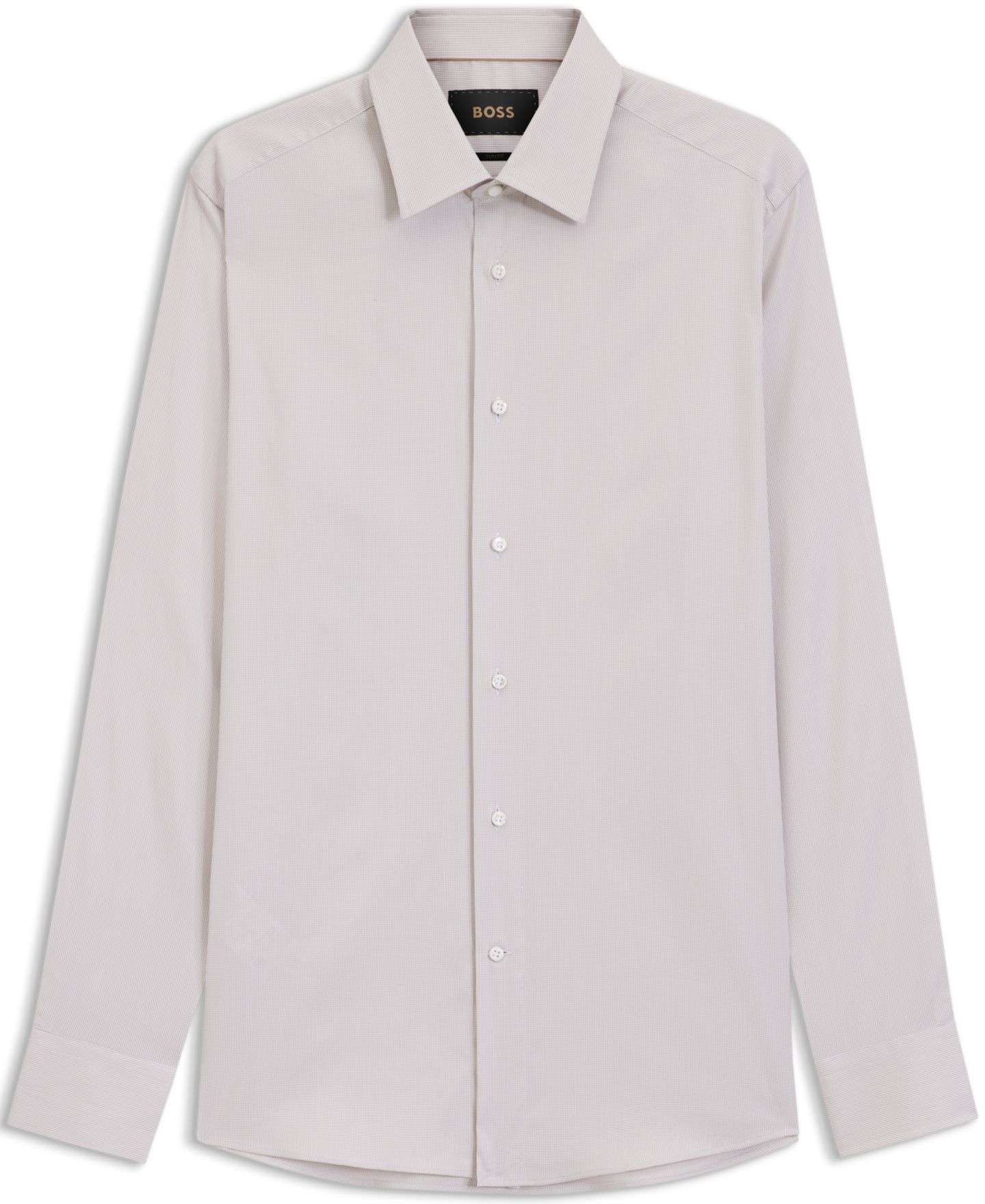 Мужская рубашка Hugo Boss Structured Cotton Blend Slim-Fit Dress Shirt, цвет: Бежевый — фото 2