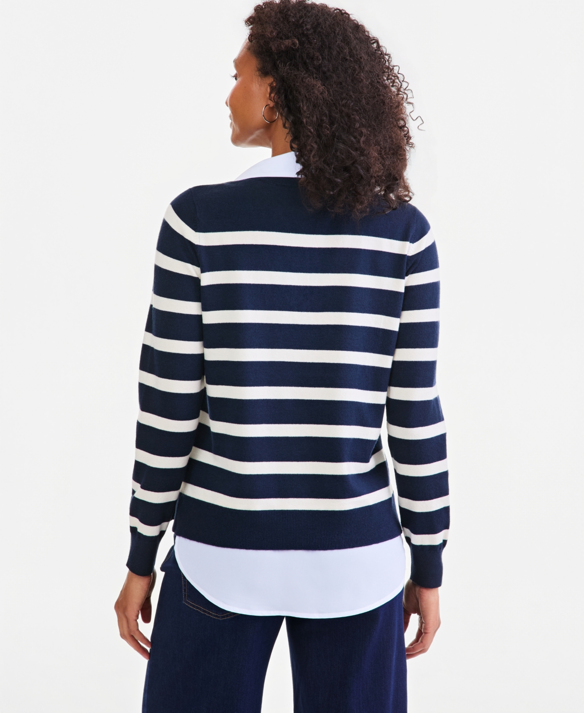 Style & Co Petite Stripe Collared Neck Long-Sleeve Sweater, Macy's Exclusive