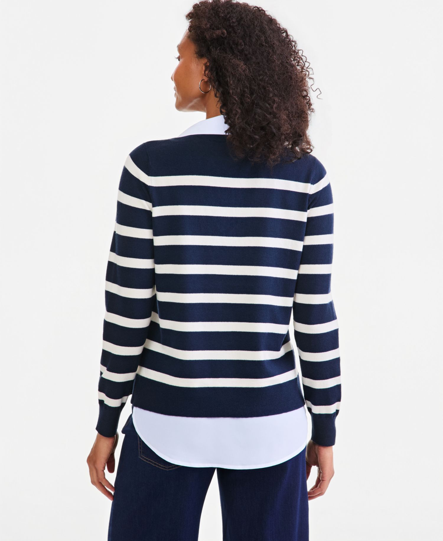 Petite Two-Fer Striped V-Neck Sweater