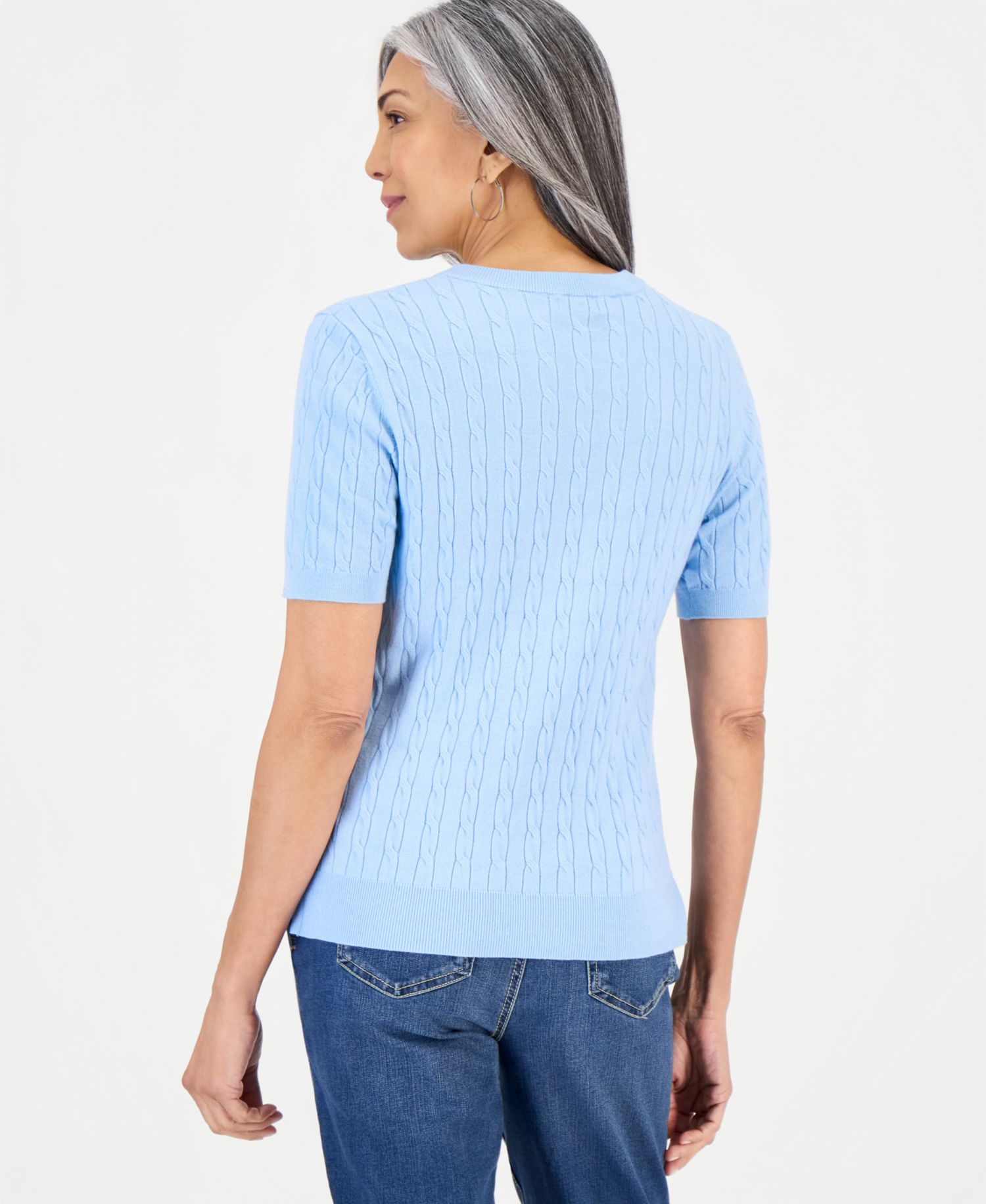 Petite Cable-Knit Short-Sleeve Sweater