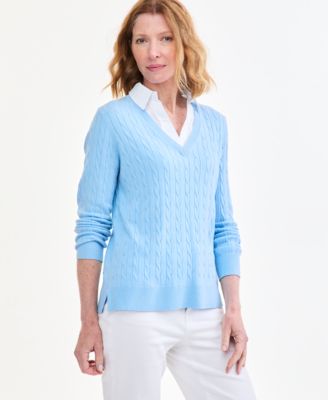 Women's Two-Fer Cable-Knit Collared Sweater