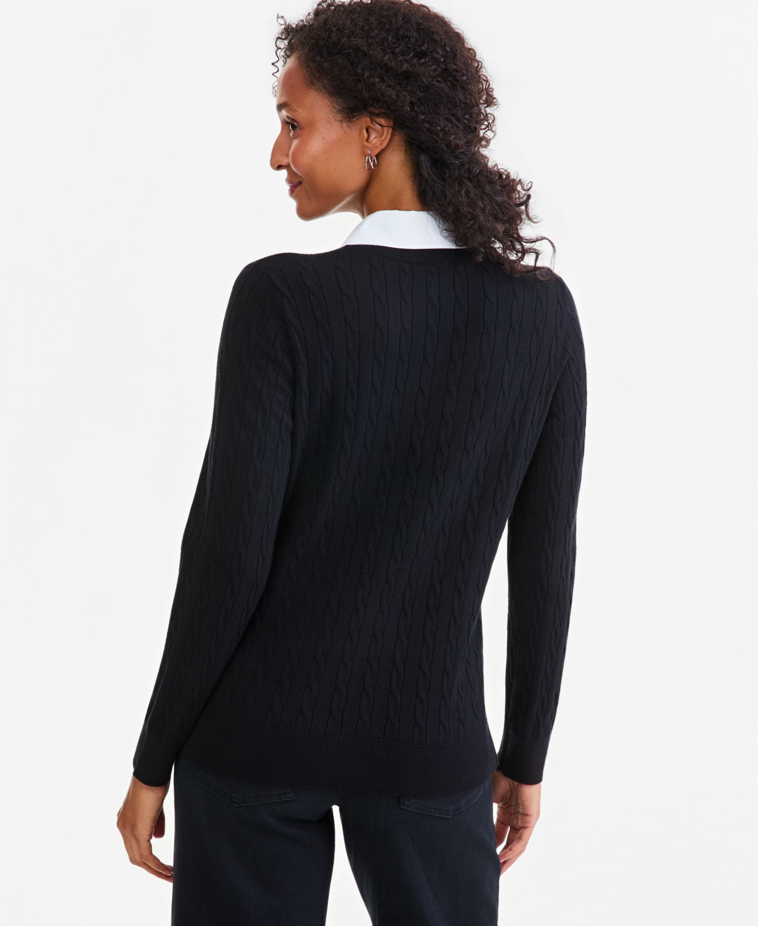 Women's Two-Fer Cable-Knit Collared Sweater