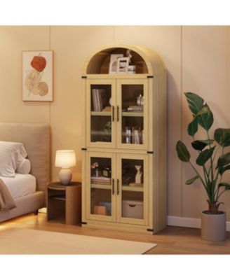 6-Shelf Bookcase with Glass Doors, Modern Wooden Display Cabinet for Storage