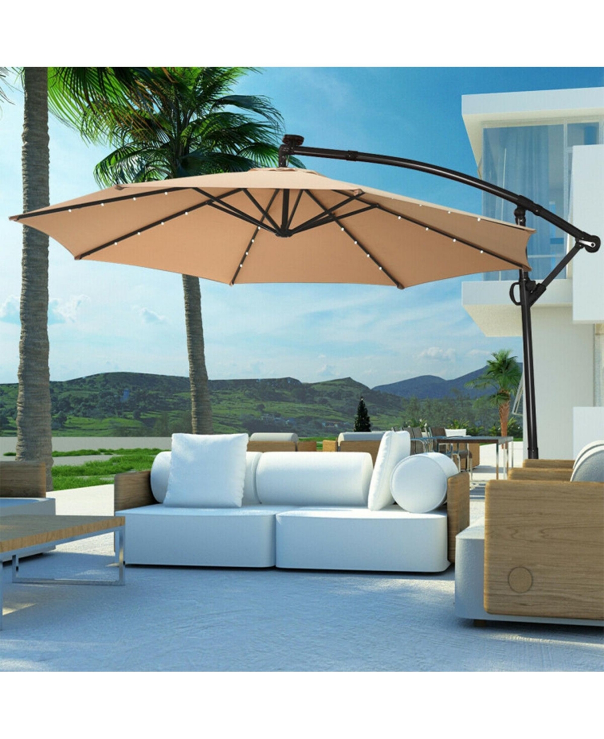 Clihome 10Feet 360degree(s) Rotation Solar Led Patio Offset Umbrella (Weight Base Not Included)