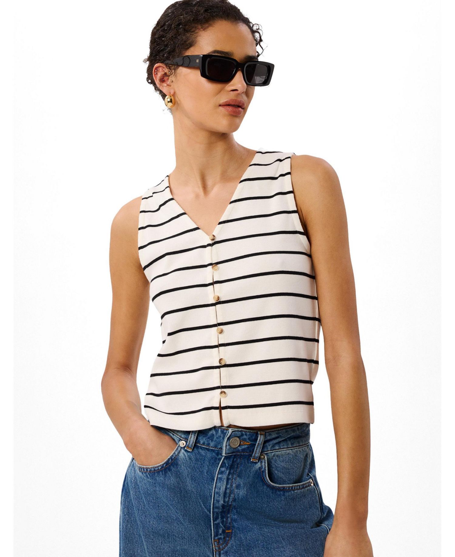Women's Stripe Button Front Tank