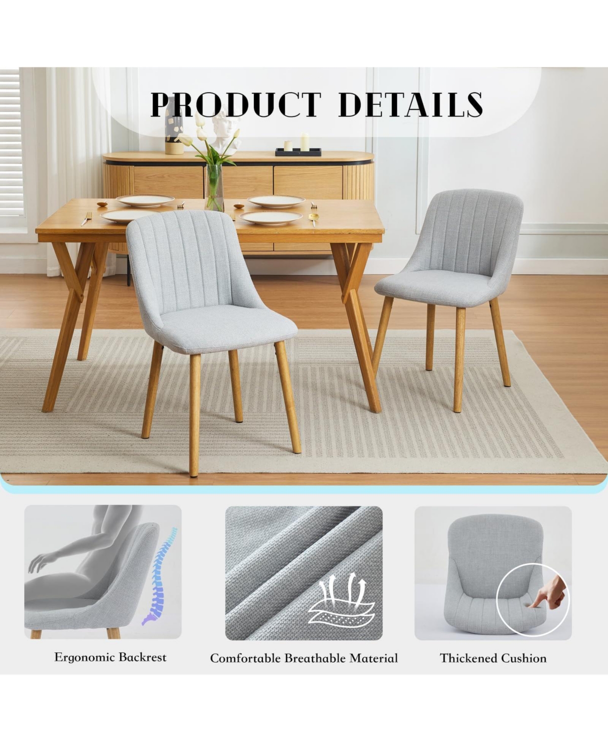 gaomon Set of 2 Mid-Century Modern Armless Dining Chairs, Upholstered Fabric Seat And Back with Sturdy Metal Legs