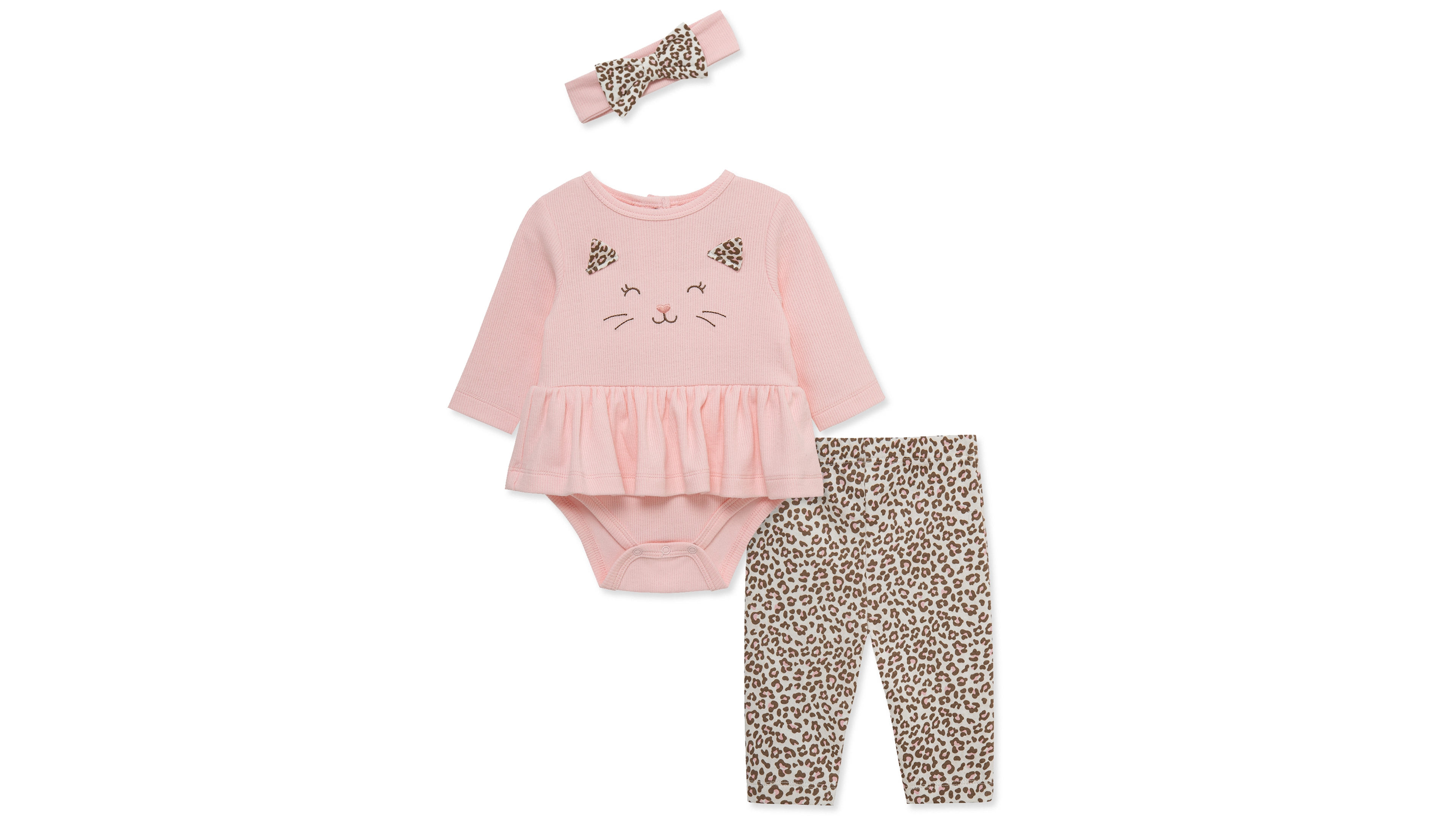 Little Me Baby Girls' Leopard Bodysuit, Pants and Headband, 3-Piece Set