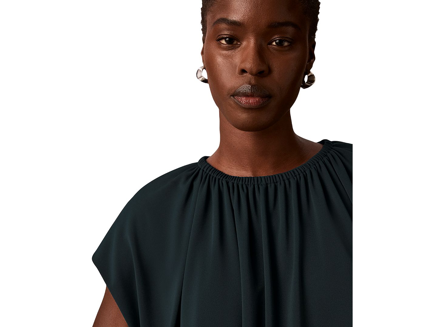 Женская блузка Calvin Klein Petite Shirred Extended-Shoulder Short-Sleeve, цвет: Насыщенный тёмно-синий — фото 4