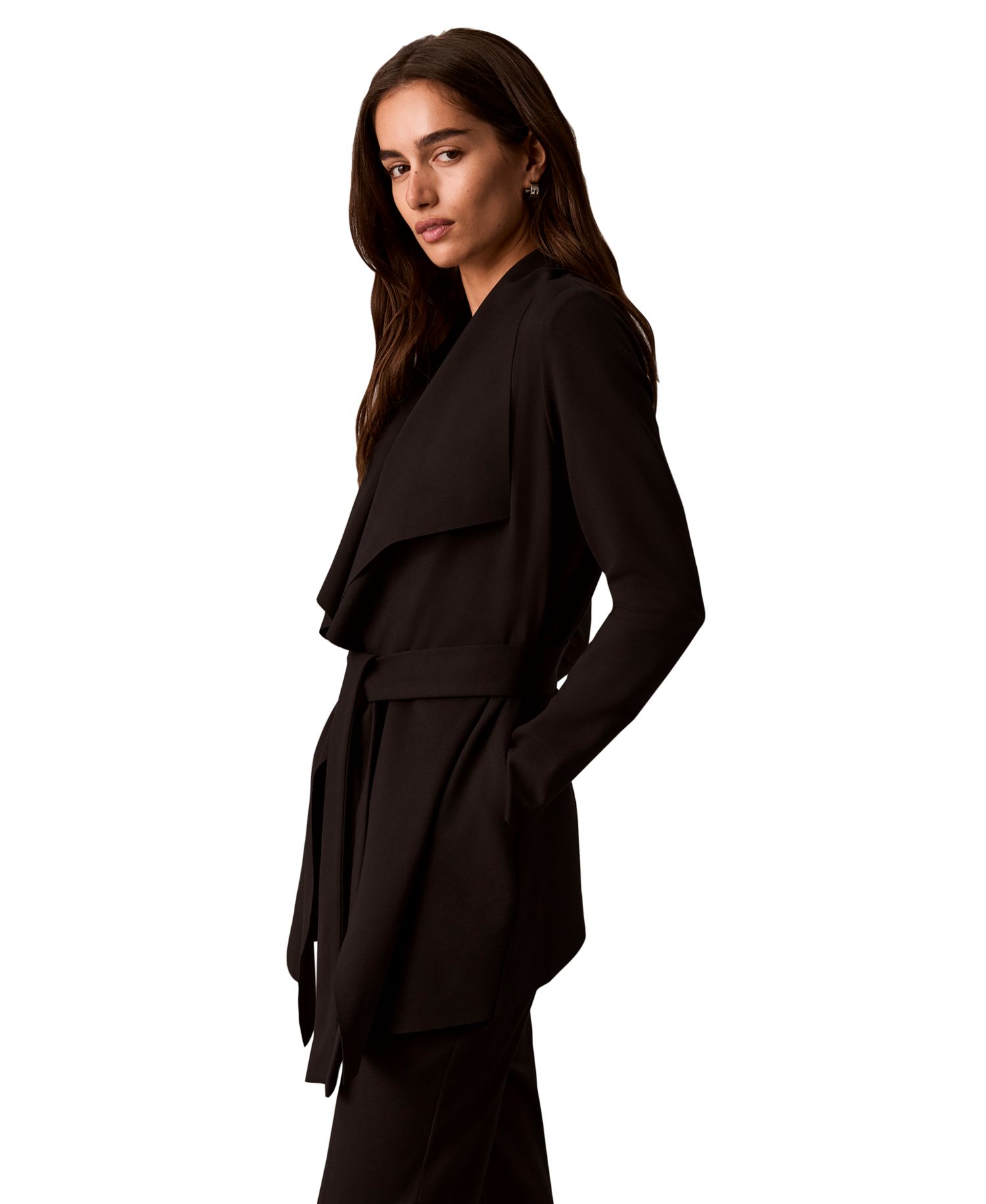 petite Collared Neck Belted Jacket