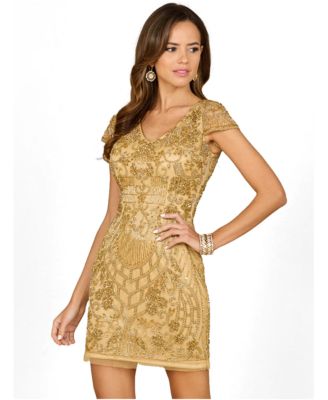 Women's Gold Cap Sleeve Cocktail Dress