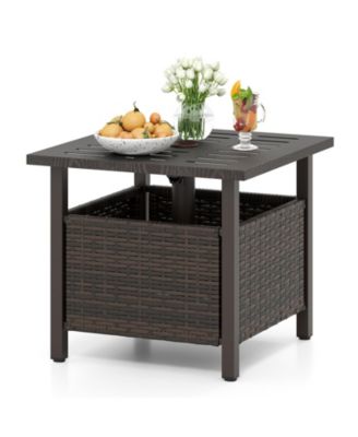 All-Weather PE Wicker Outdoor Side Table with Umbrella Hole