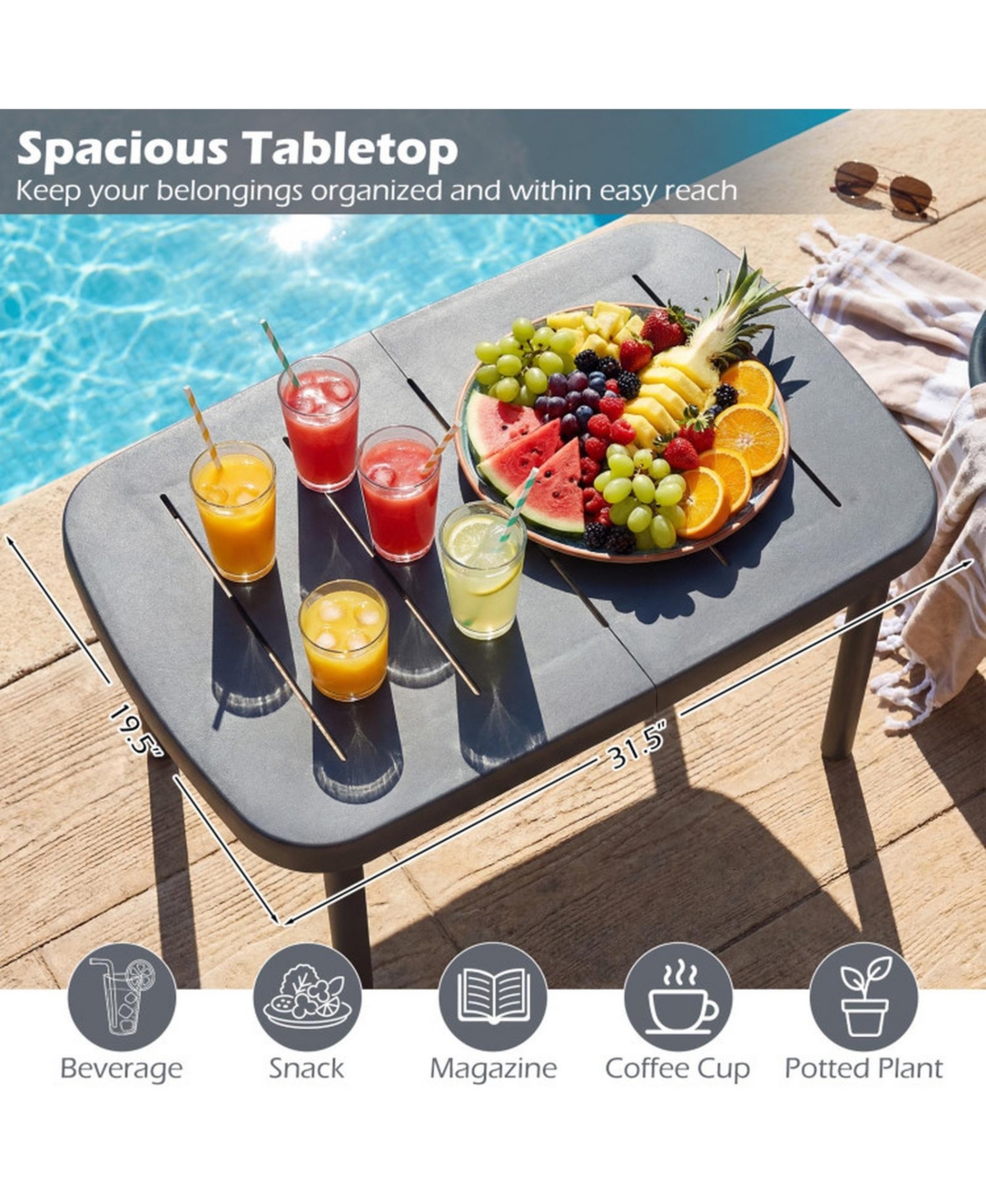Gouun Rectangular Outdoor Patio Storage Side Coffee Table with Aluminum Alloy Rods