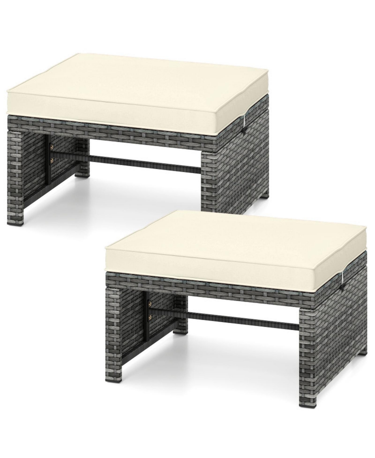 Gouun Set of 2 Pe Rattan Outdoor Ottomans with Zippered Cushions and 400 lbs Capacity