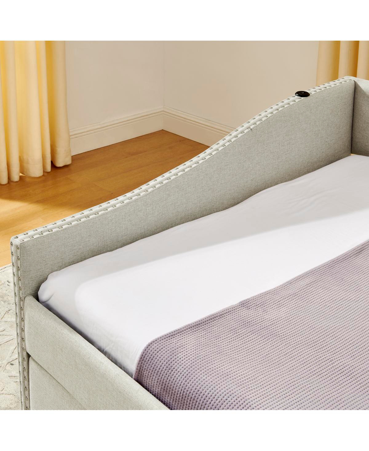 Streamdale Furniture Full Size Daybed with Pull-out Twin Bed Usb Charging and Button-Tufted Arms