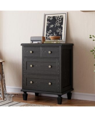 4 Drawer Dresser for Bedroom, with Carved Handles and Tapered Legs Design, Wood Chests of Drawers with Large Capacity Storage